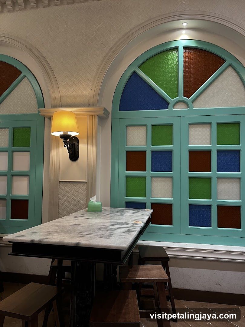 Restaurant Interior with Stained Glass Windows