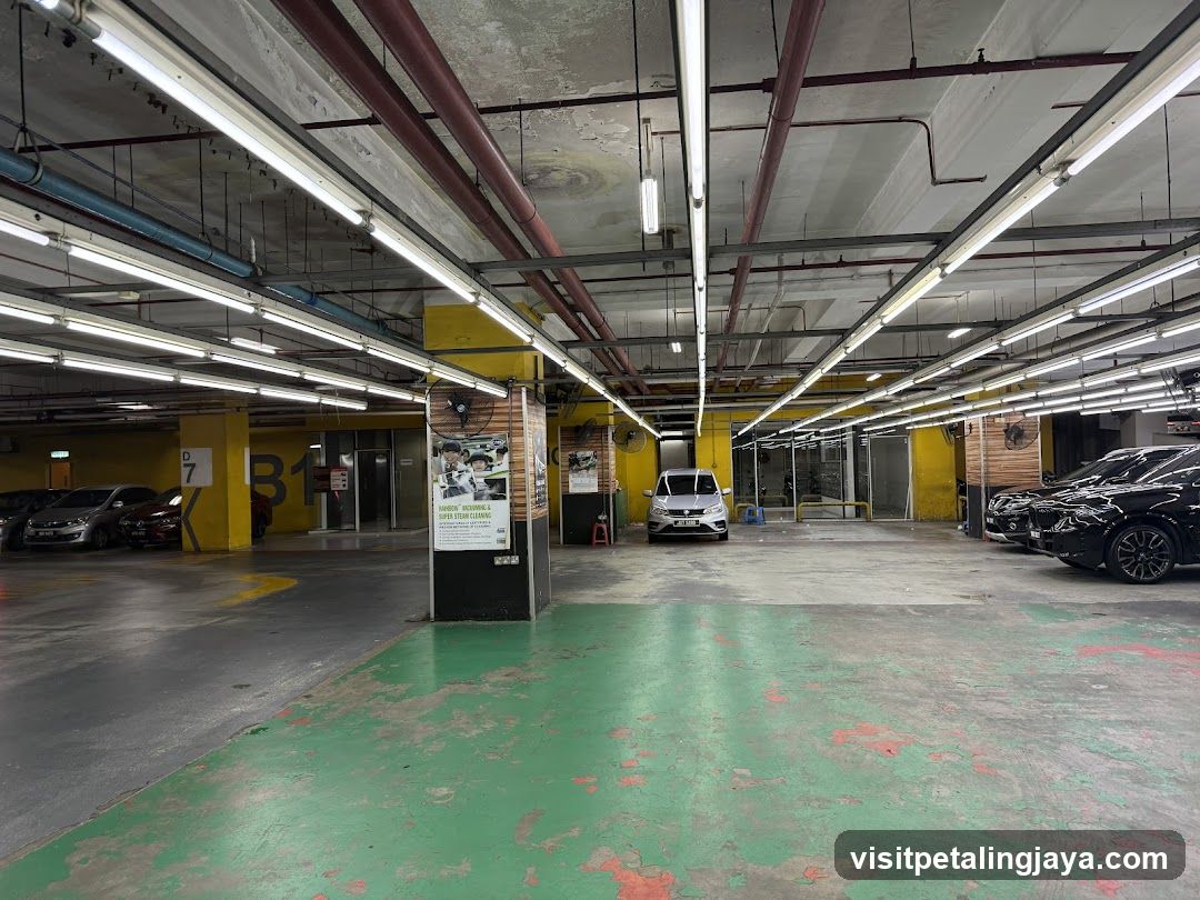 Parking Garage with Cars and Advertisements
