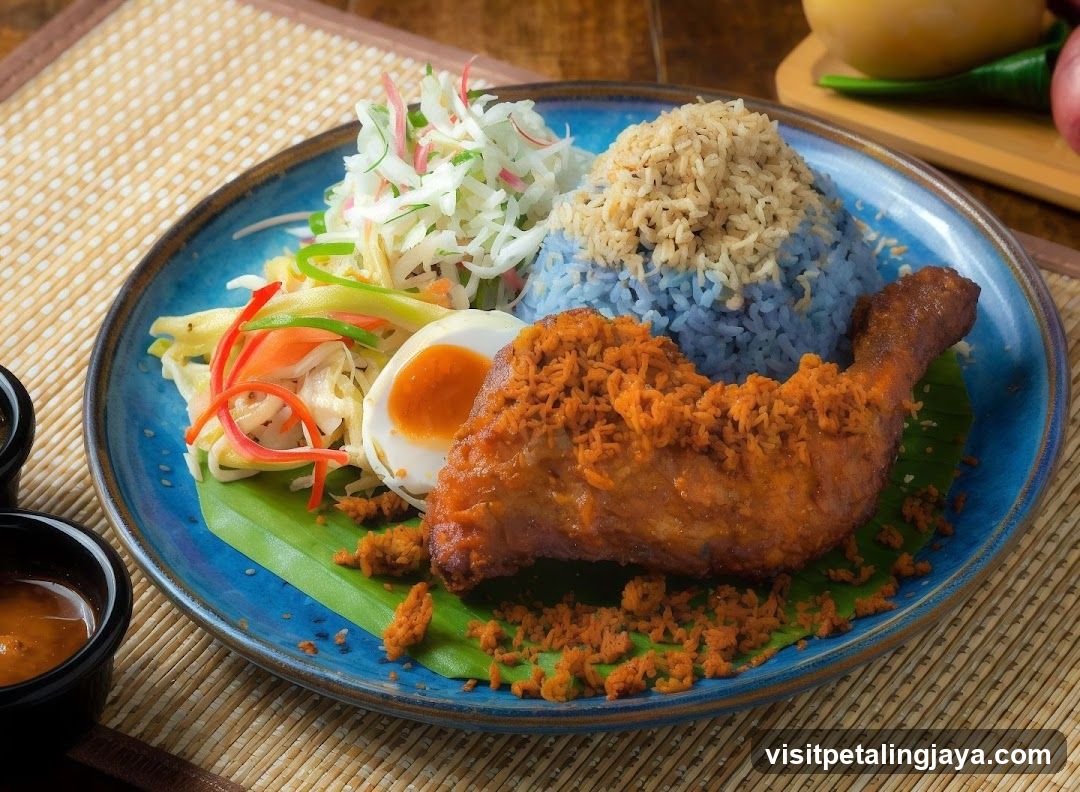 Nasi Kerabu with Fried Chicken