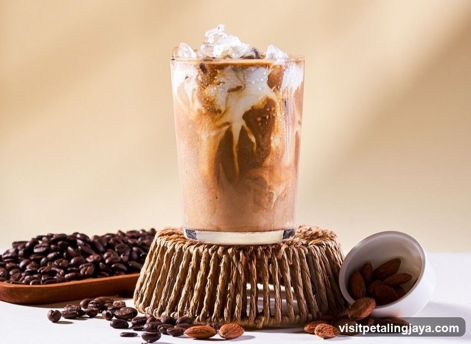 Iced Coffee with Almonds and Coffee Beans