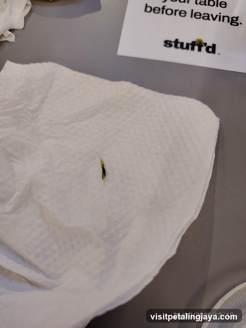 Food debris on napkin
