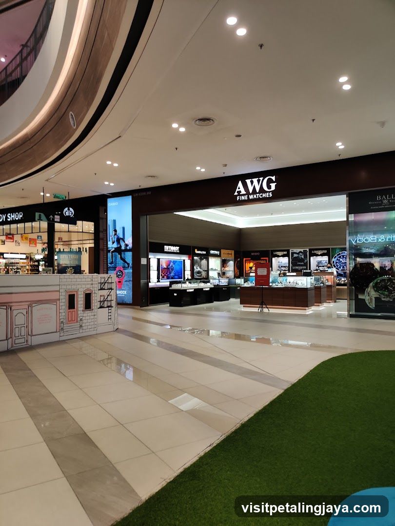 Mall interior with watch stores