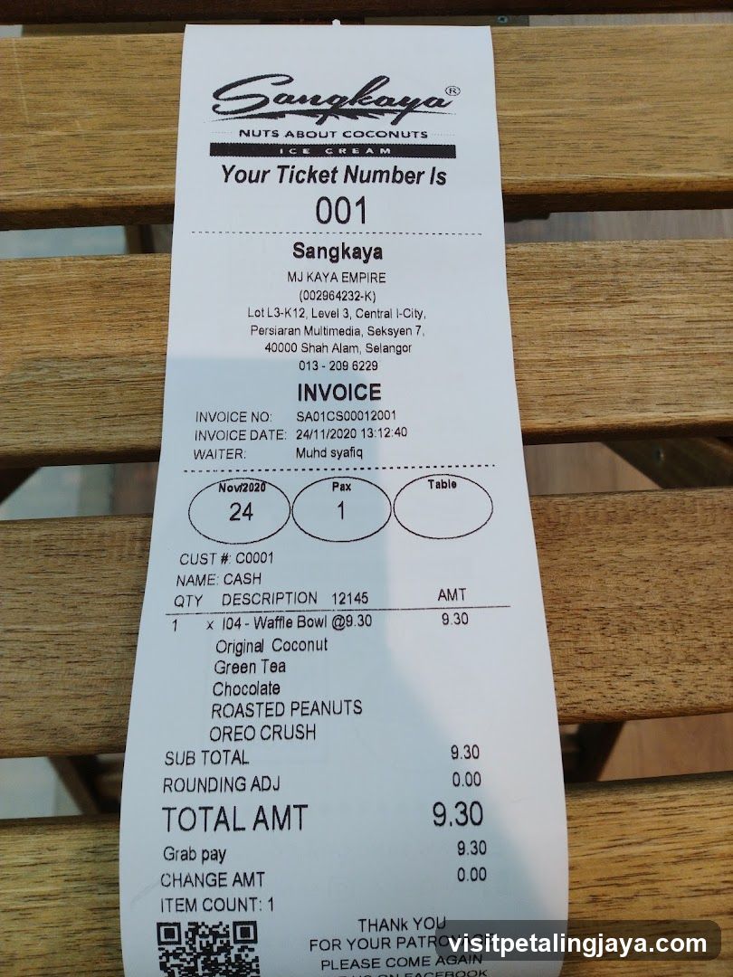 Sangkay Ice Cream Receipt