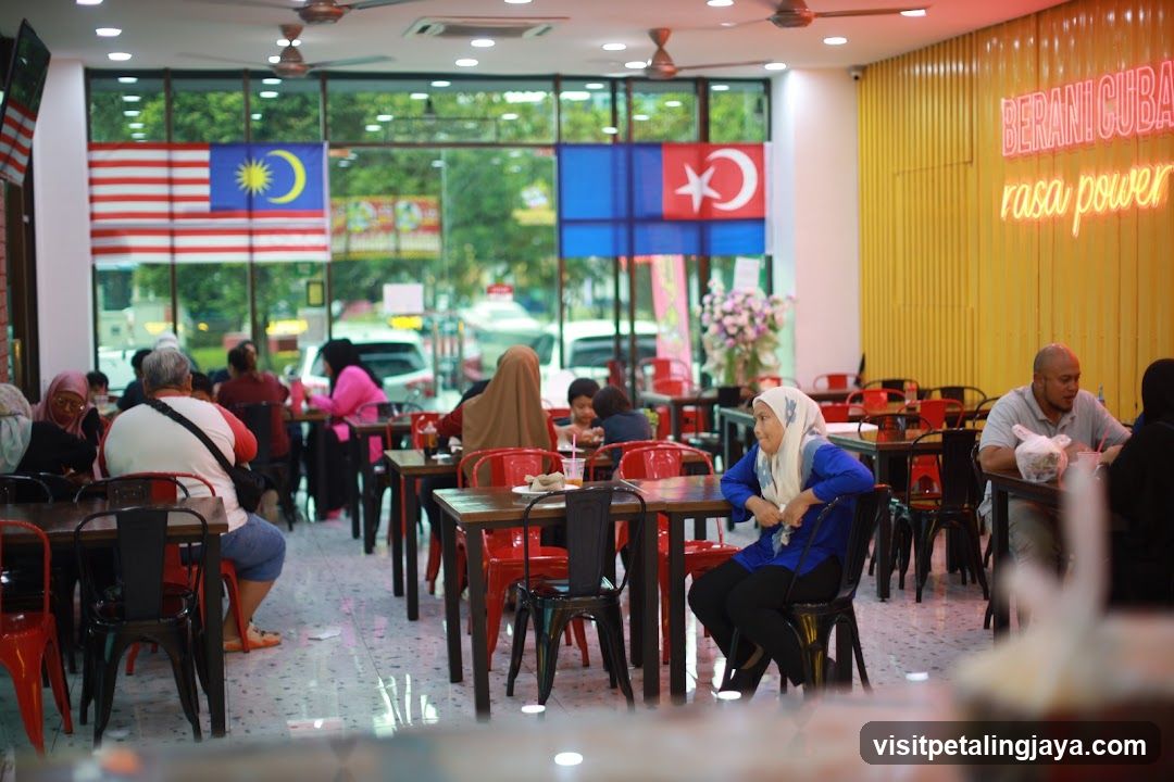 Restaurant Interior with Malaysian Flags