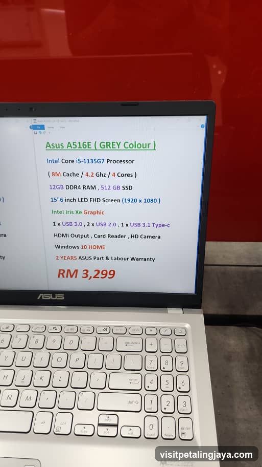 Asus A516E Laptop Specifications