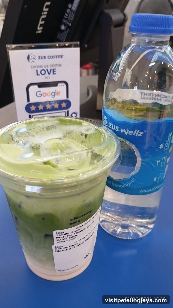 Matcha Cloud Latte and Water
