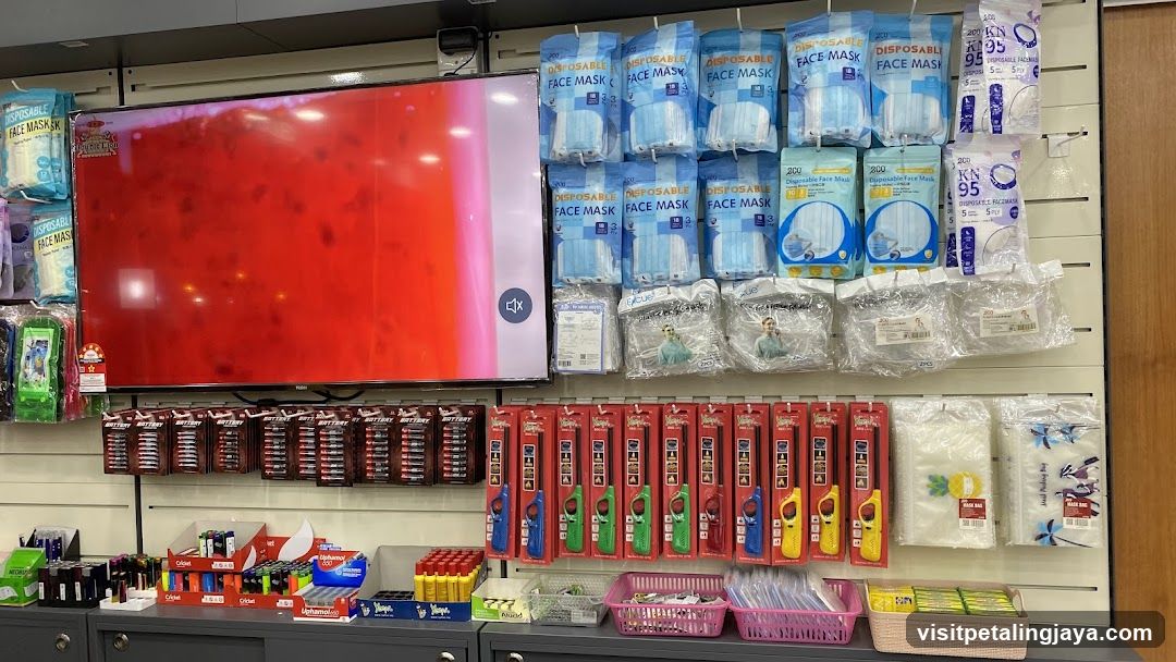 Store Display with Face Masks and Batteries