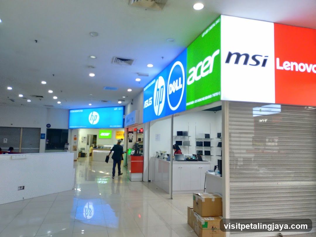 Computer store with brand signage