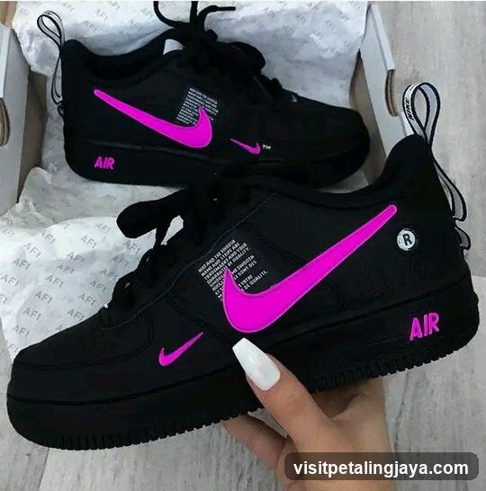 Black Nike Air Force 1 Sneakers with Pink Accents