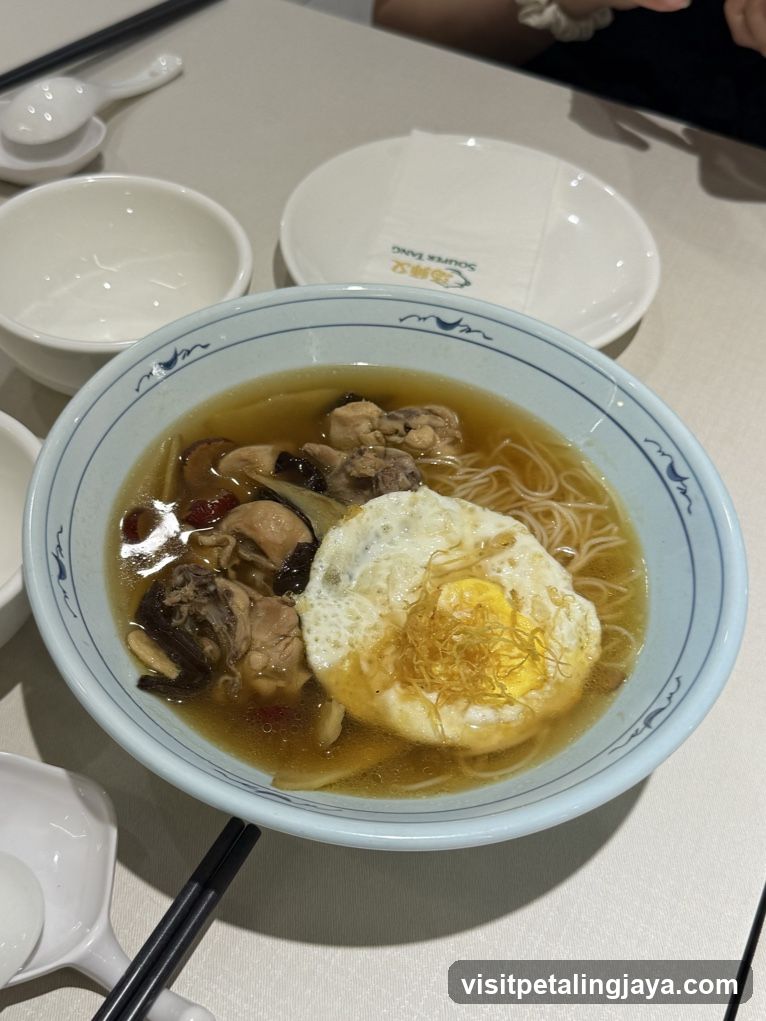 Chicken Noodle Soup with Fried Egg