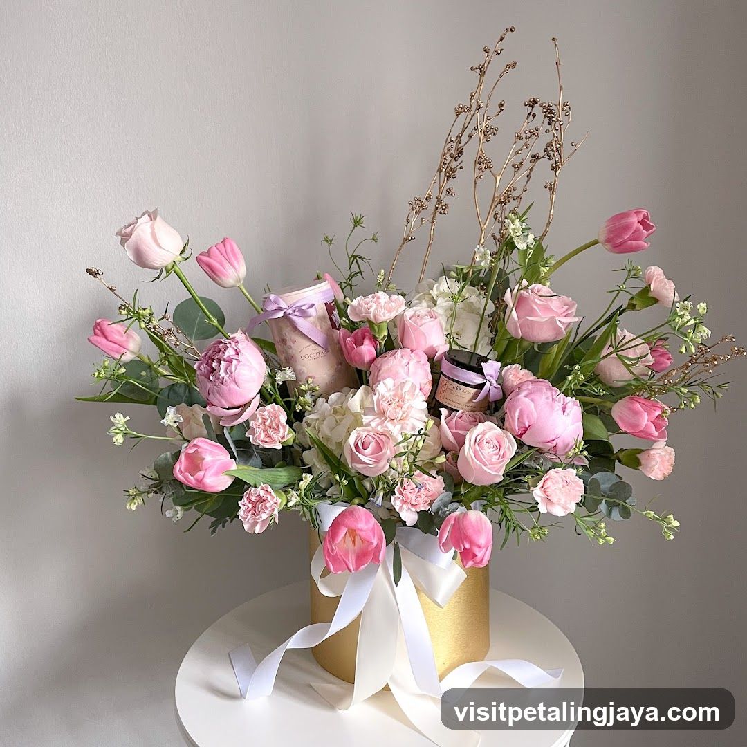 Pink Floral Arrangement with L'Occitane Products
