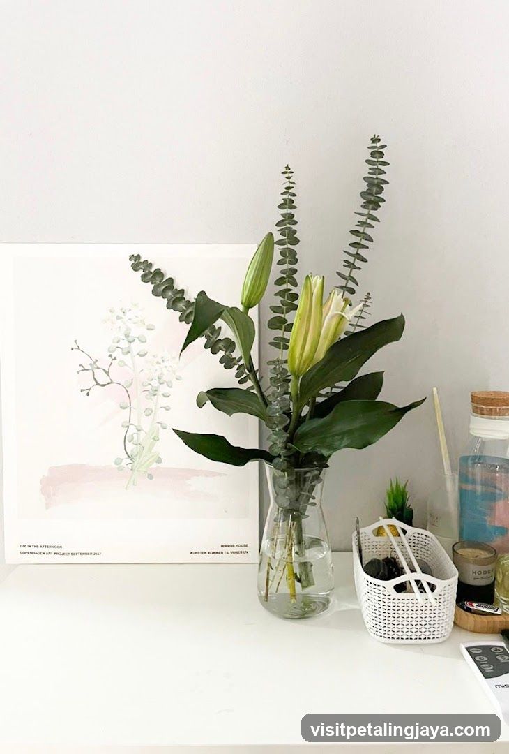 Desk Decor with Flowers and Artwork