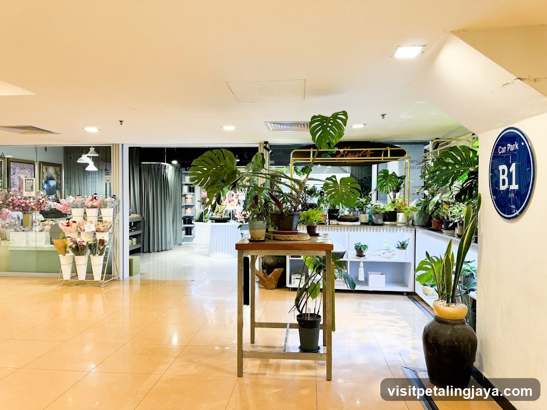 Indoor plant shop with floral display