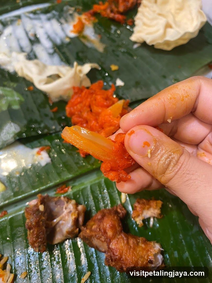 Fried Chicken and Curry on Banana Leaf