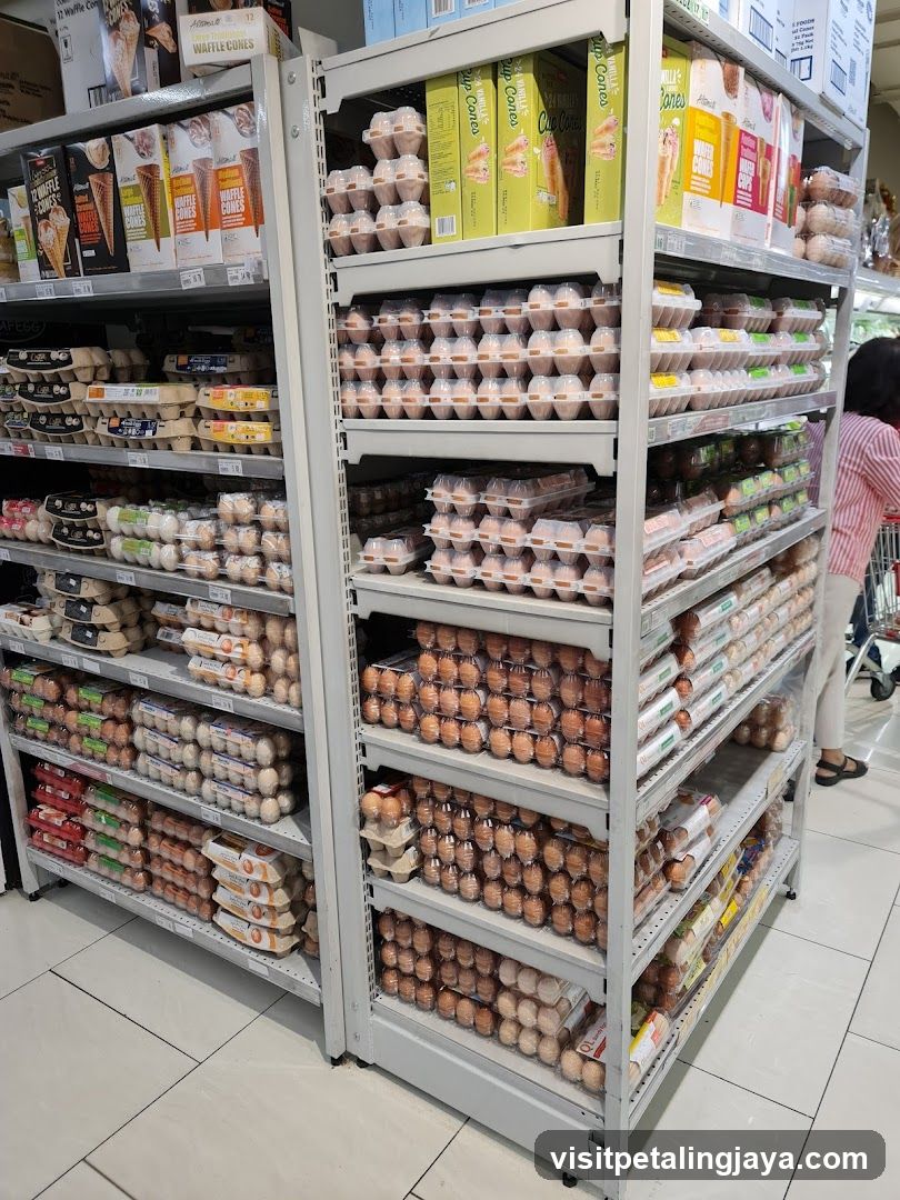 Grocery Store Shelves with Eggs and Waffle Cones