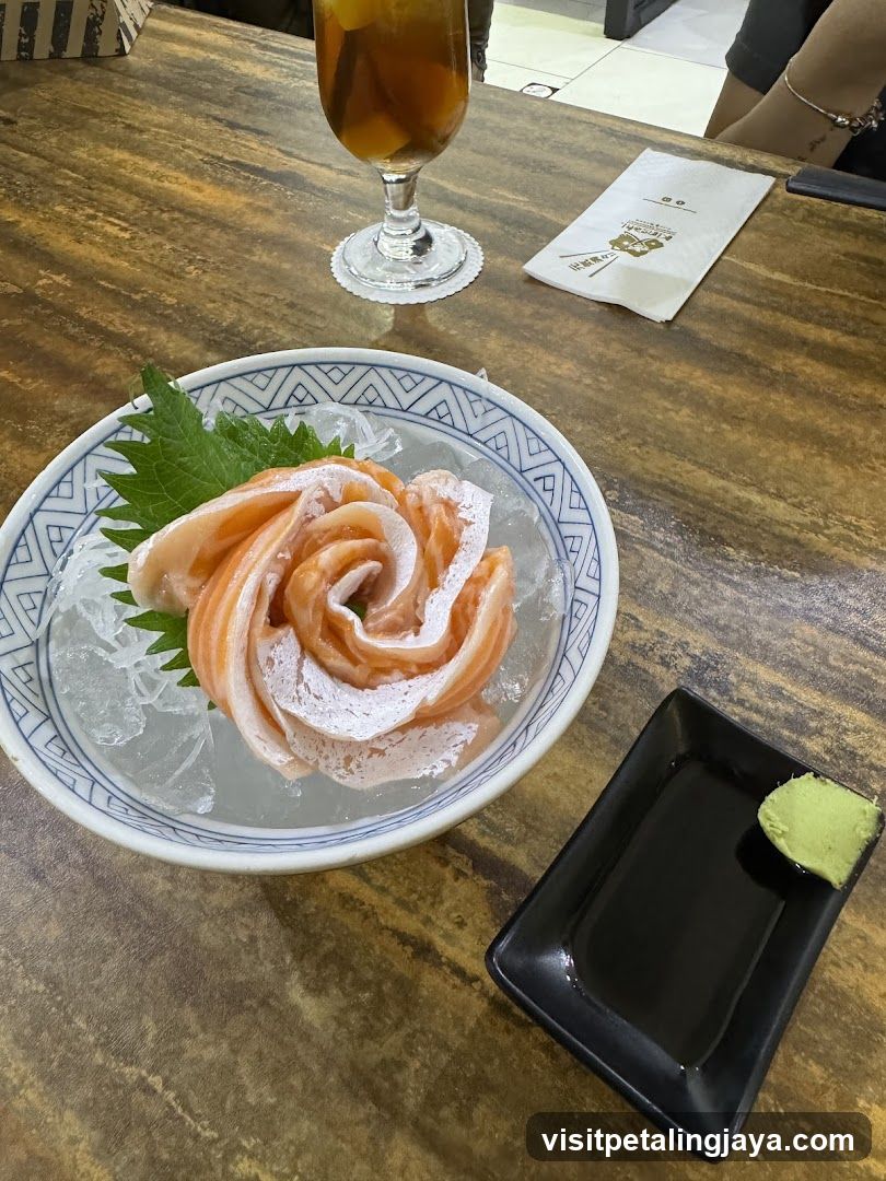 Salmon Sashimi with Wasabi and Drink