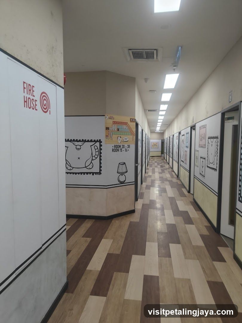 Hallway with cartoon-style decorations