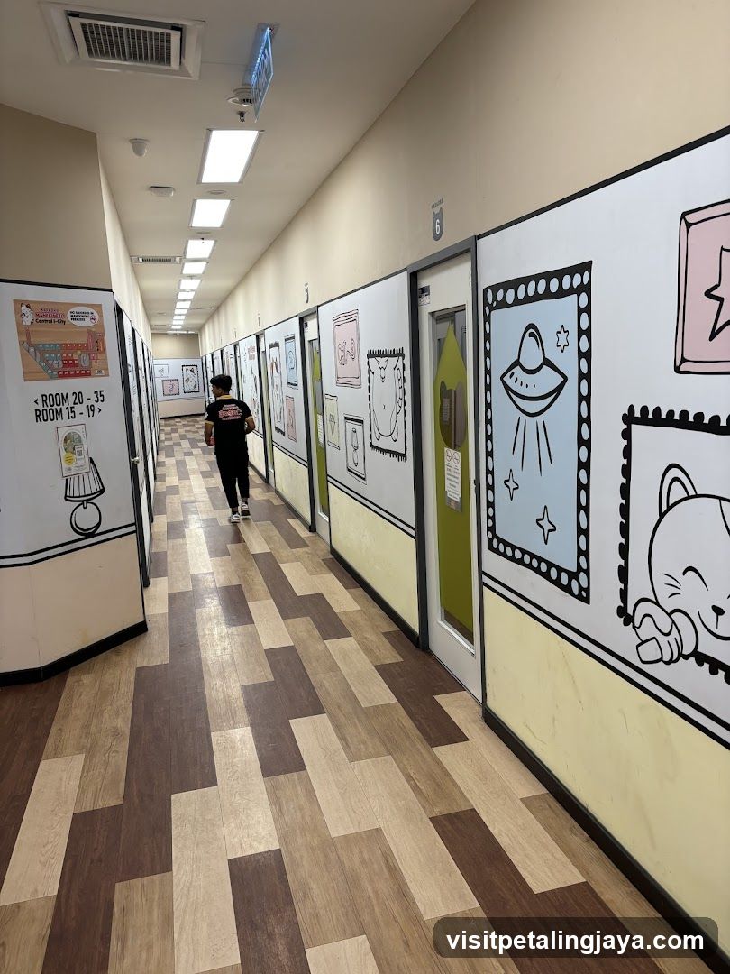 Hallway with cartoon-style decorations