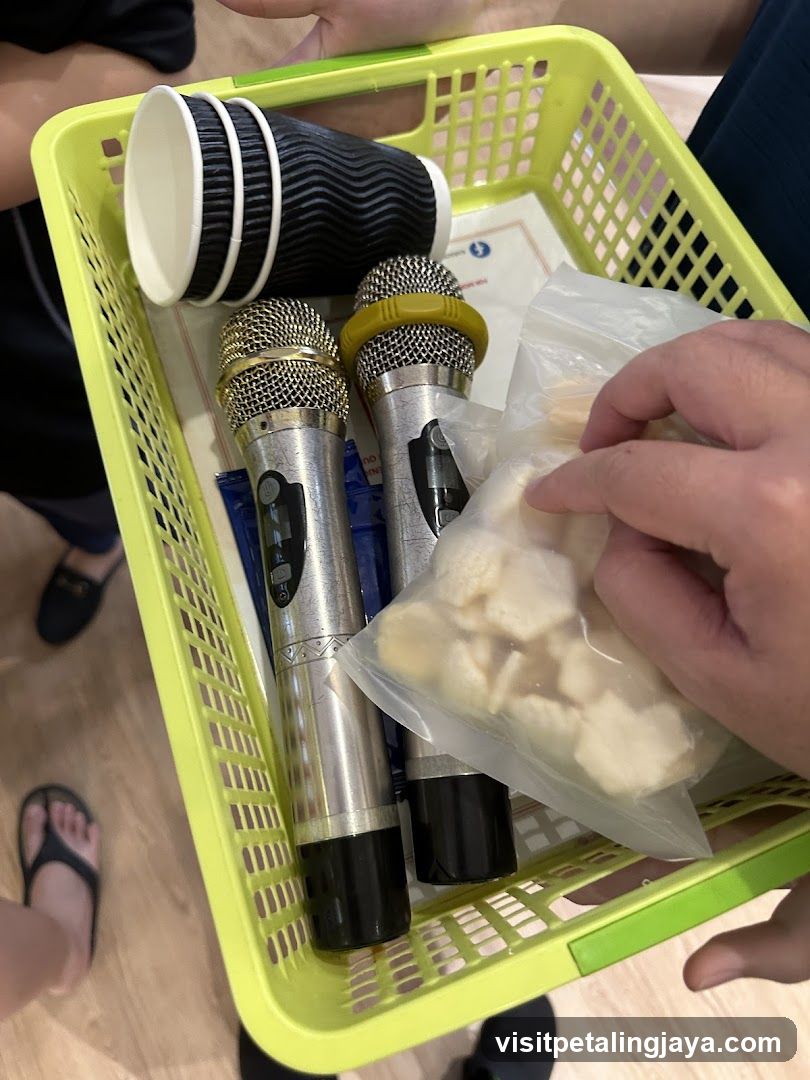 Basket of microphones and cups