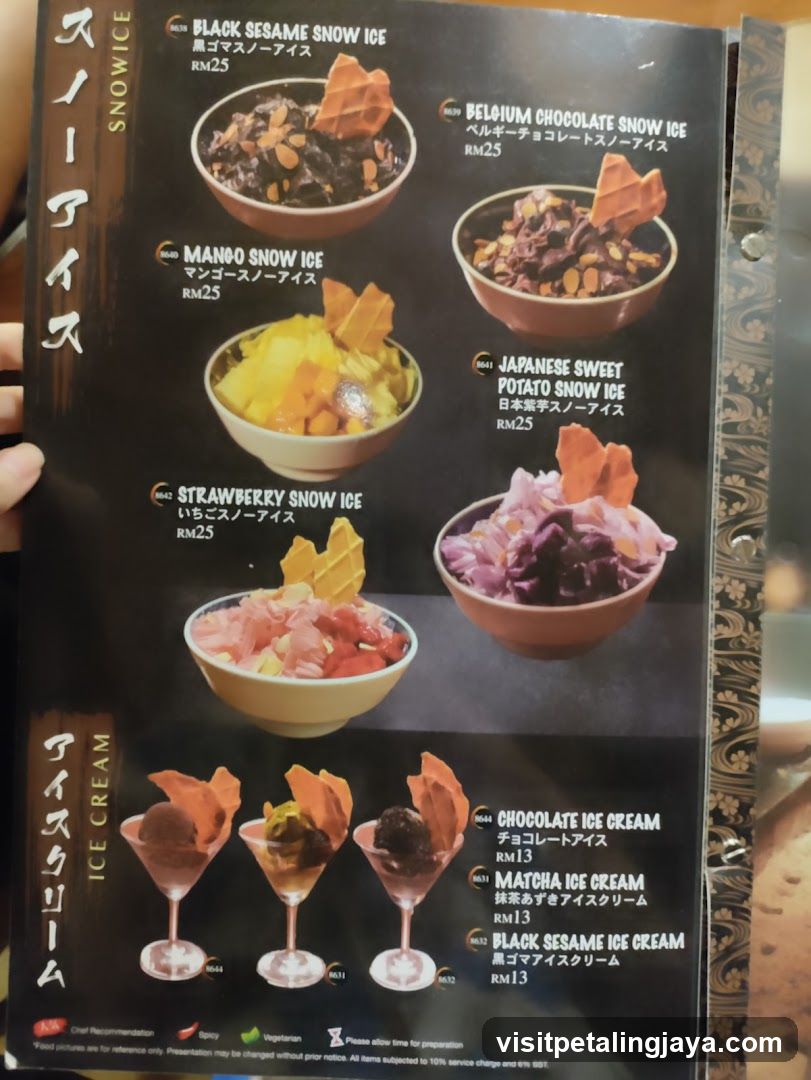 Snow Ice and Ice Cream Menu