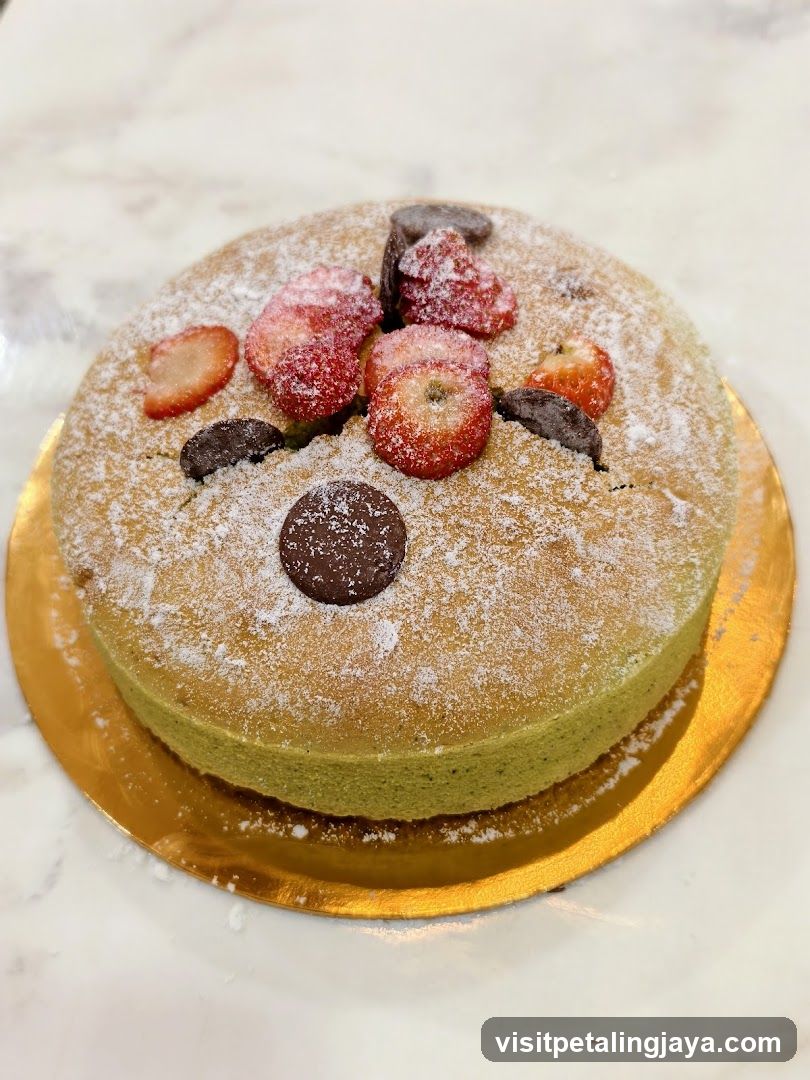 Matcha Cake with Strawberries and Chocolate Chips