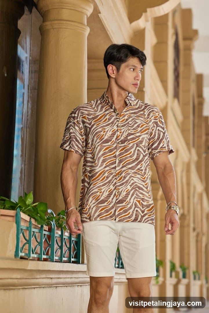 Man in patterned shirt and shorts