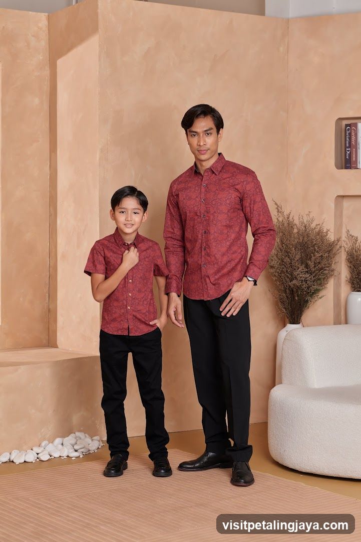 Father and Son Posing in Matching Outfits