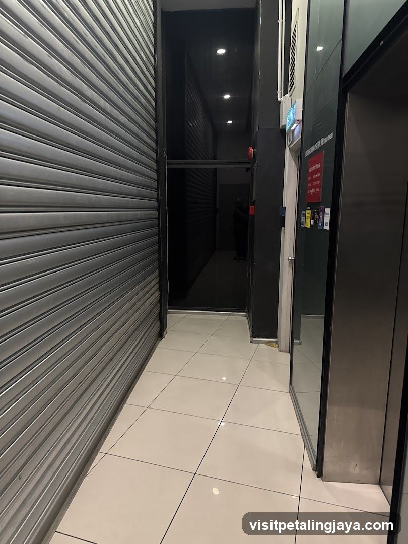 Narrow Hallway with Closed Shutters