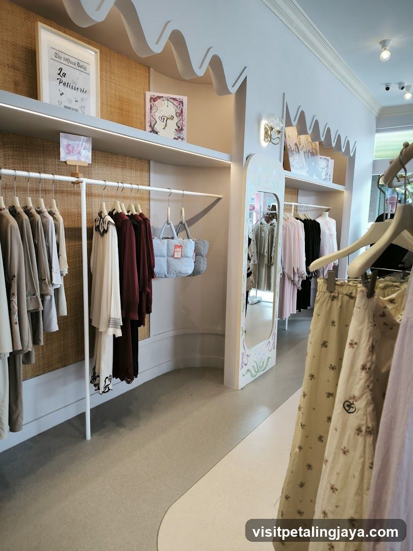 Clothing store interior with apparel on display