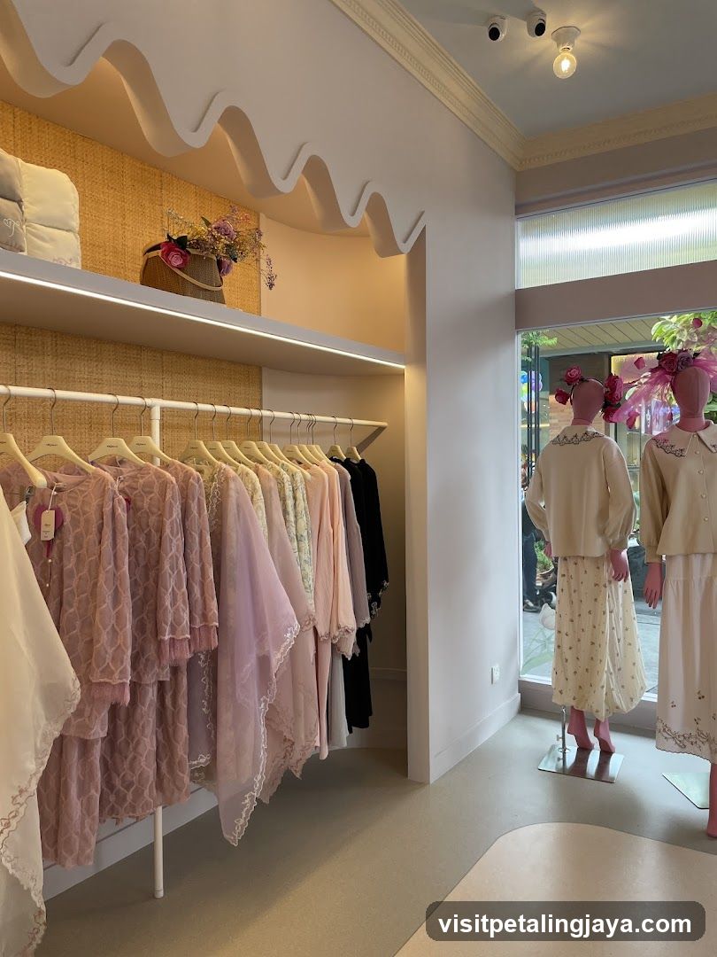 Clothing store interior with mannequins and racks of clothing