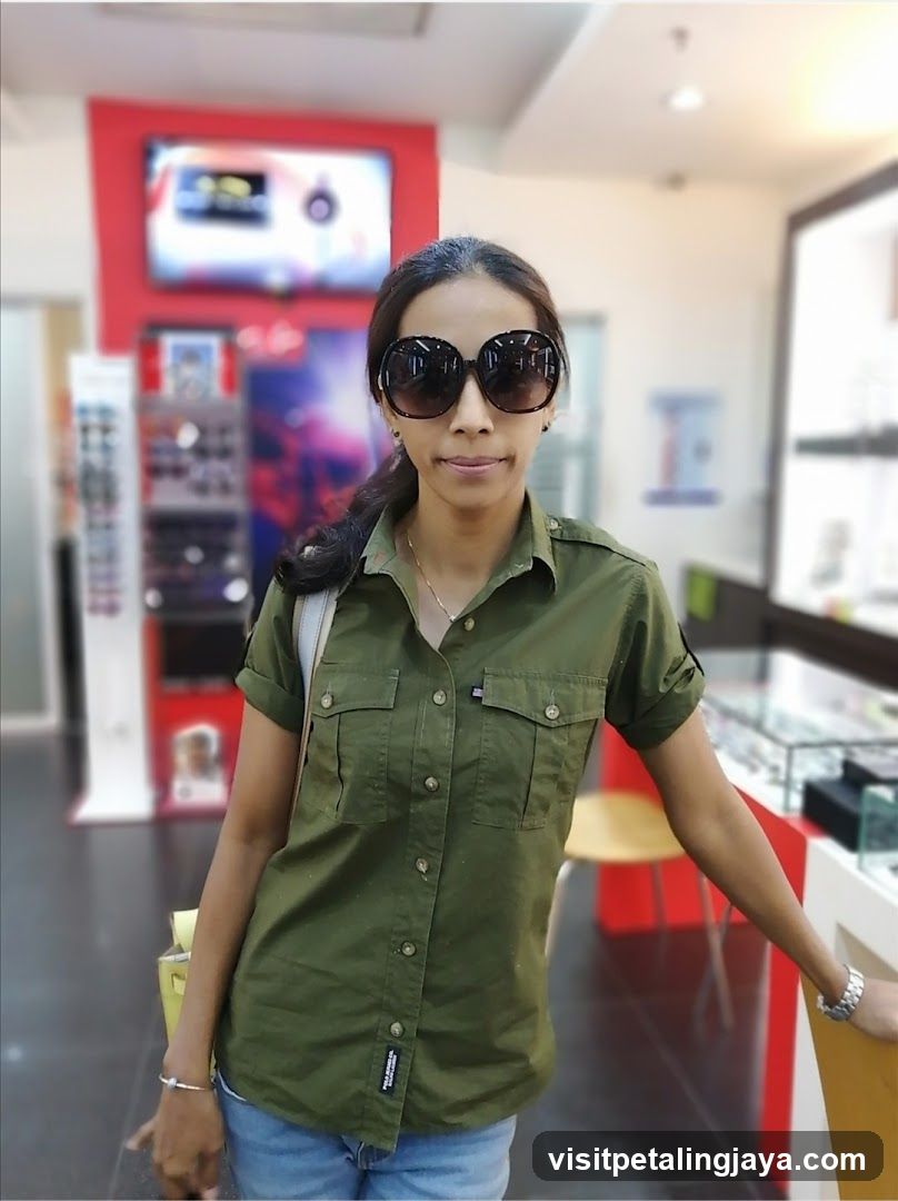 Woman wearing sunglasses in a store