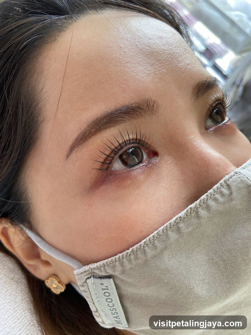 Close-up of a woman's eye with lash lift