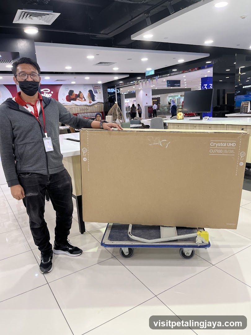 Man with a large TV box