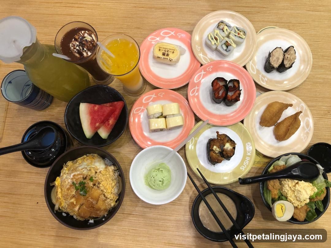 Assortment of Sushi and Drinks