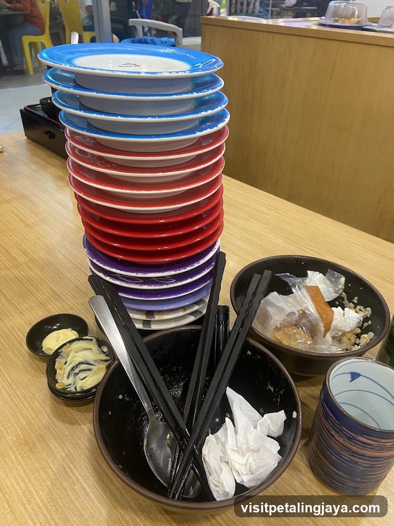 Table with used plates and bowls