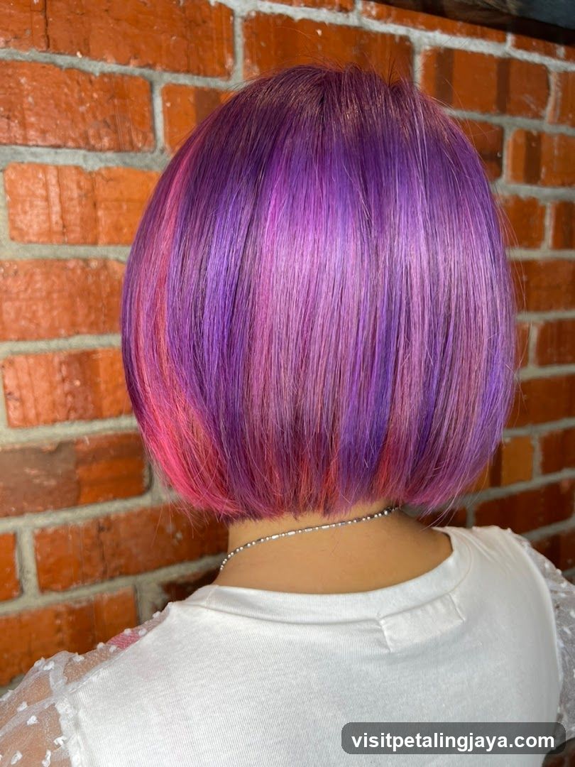 Vibrant Bob with Pink and Purple Highlights