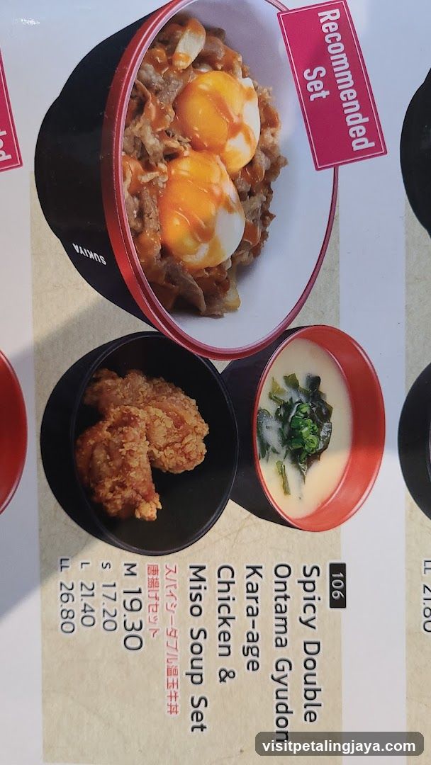Spicy Double Ontama Gyudon, Kara-age Chicken & Miso Soup Set