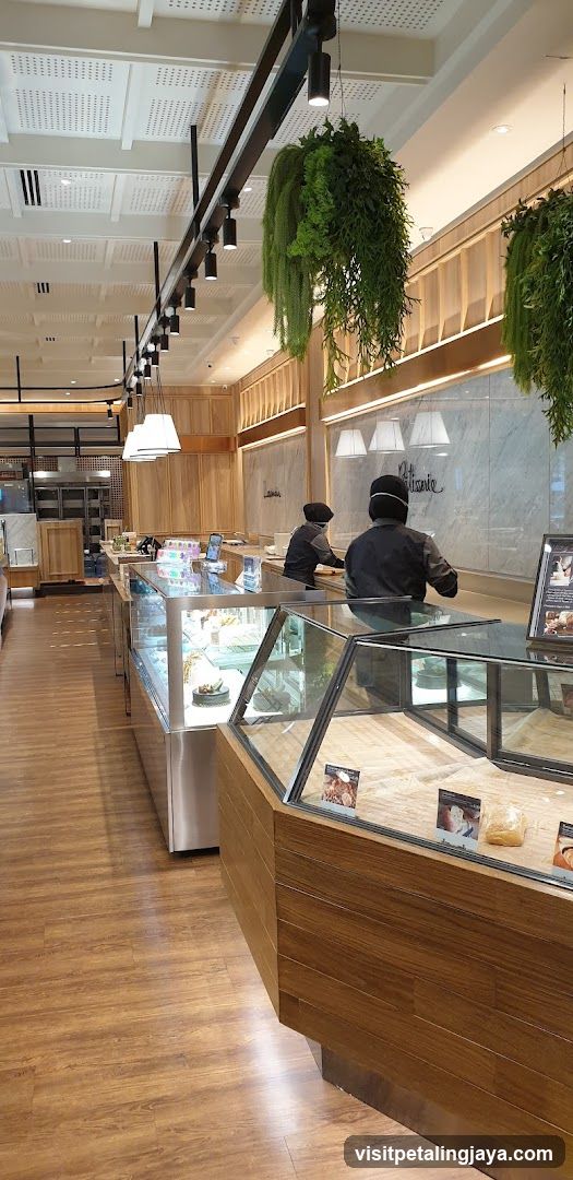 Interior of a bakery with display cases