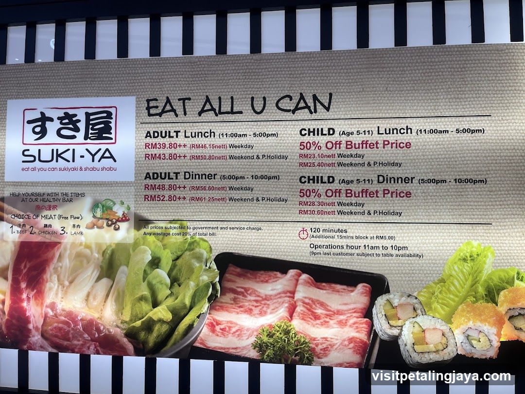 SUKI-YA Eat All You Can Sukiyaki & Shabu Shabu Menu