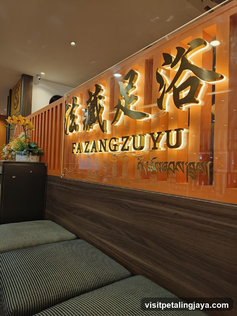 Interior of a business with illuminated signage