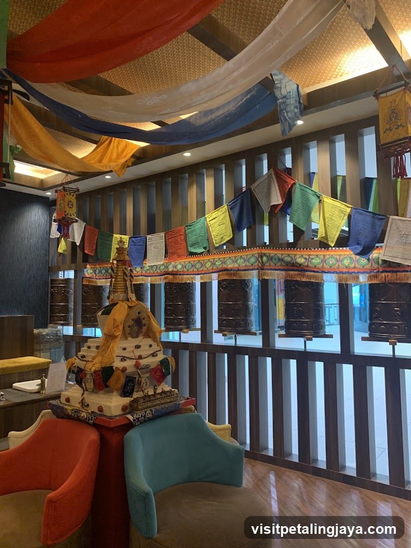 Tibetan prayer flags and prayer wheels