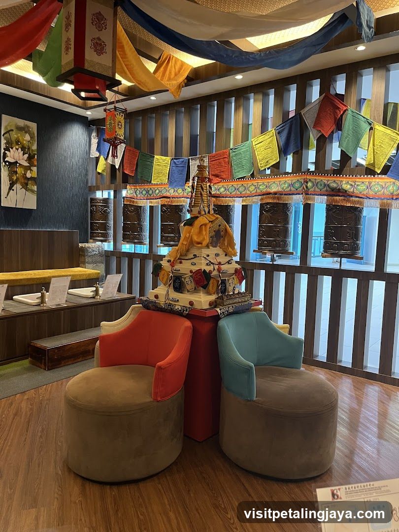 Tibetan prayer wheels and decor
