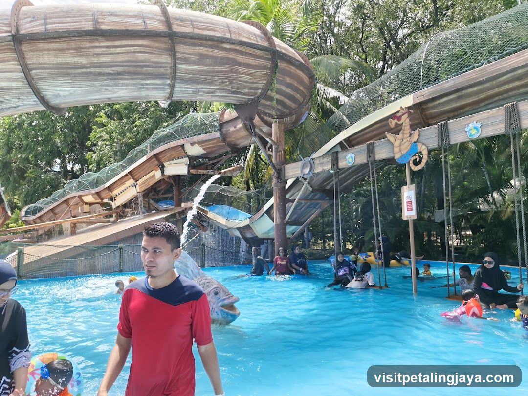 Water park with slides and pool