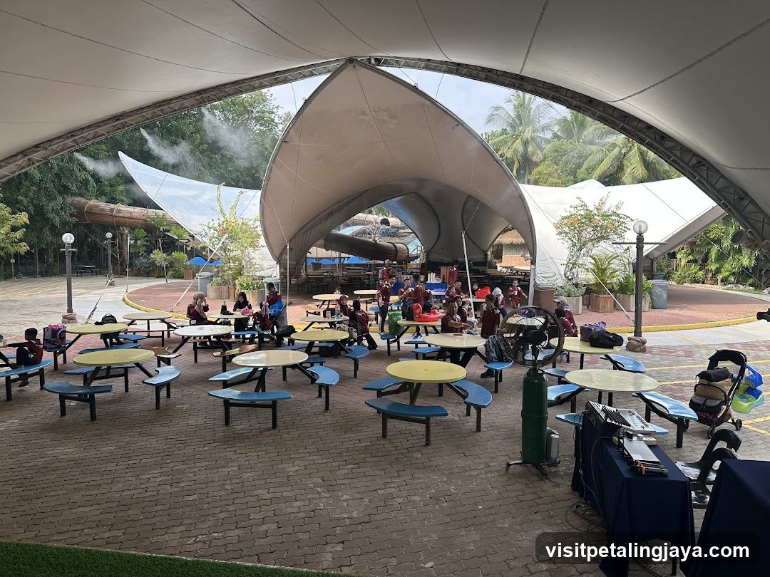 Outdoor Seating Area with Misting Fans