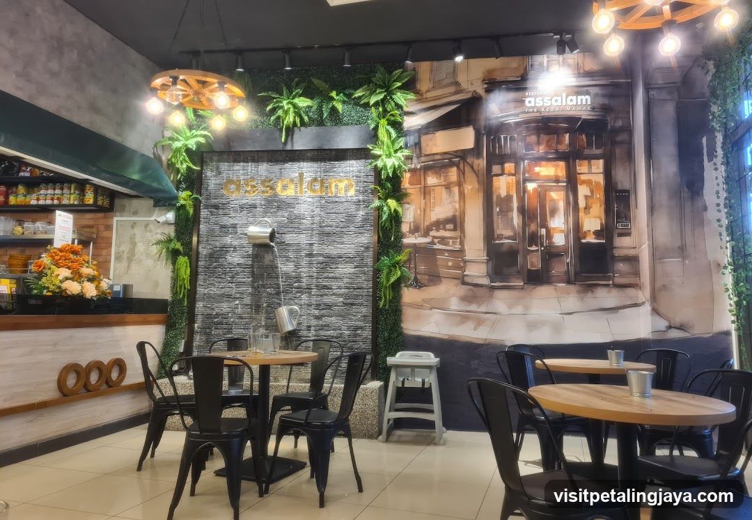 Restaurant Interior with Water Feature and Mural