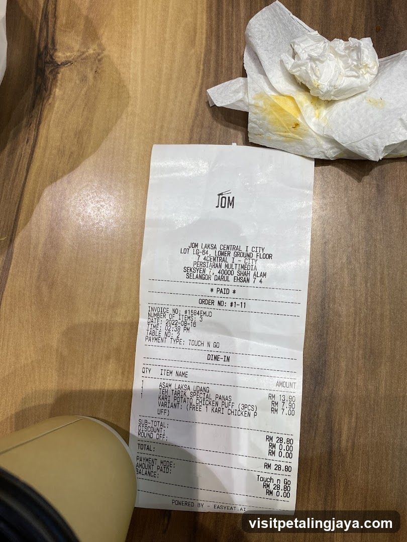 Receipt from Jom Laksa