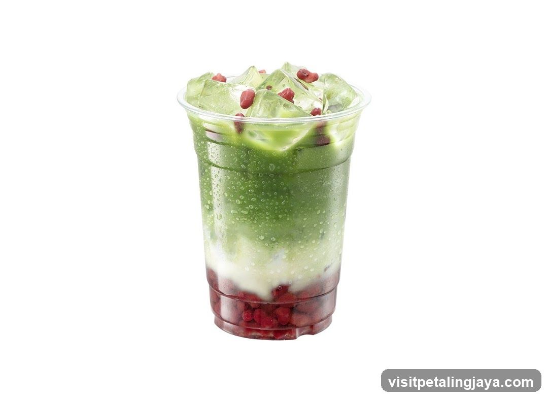 Iced Matcha Drink with Red Beans
