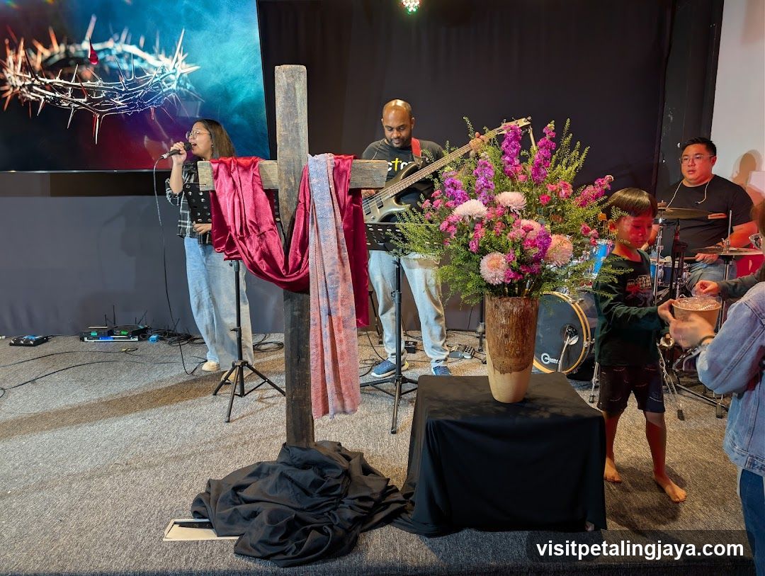 Church Service with Band and Cross