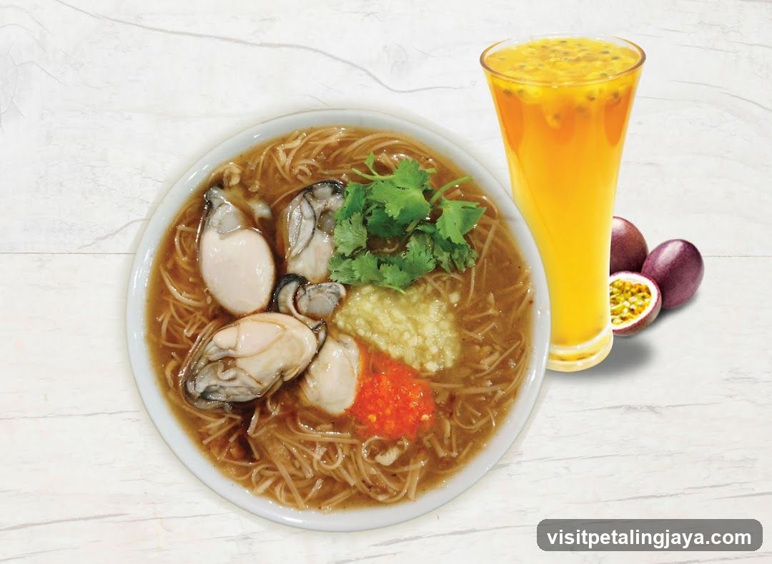 Oyster Mee Sua and Passion Fruit Drink