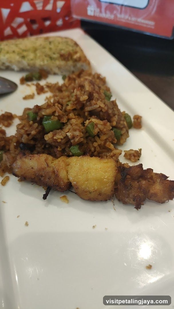 Fried Chicken Skewer with Rice and Garlic Bread